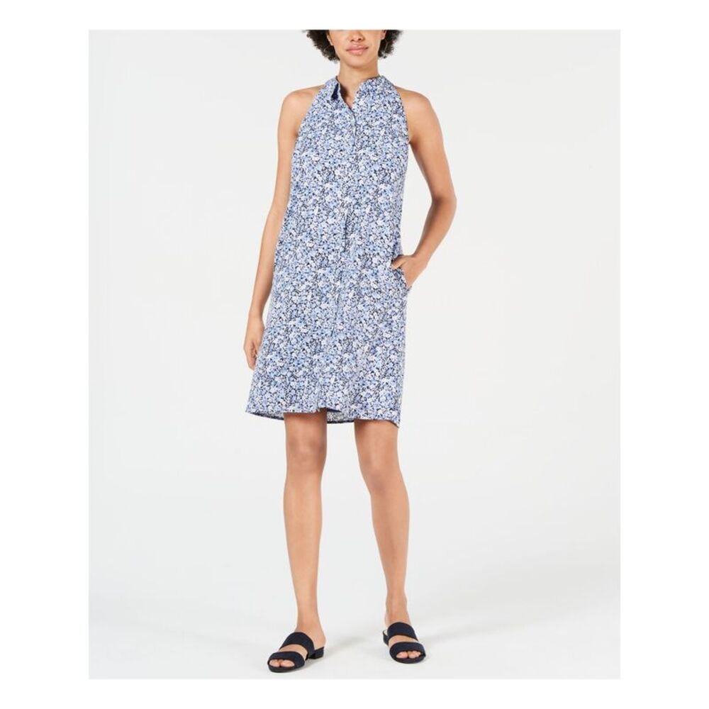 MAISON JULES Womens Blue Floral Sleeveless Knee Length Shift Dress Size: S
